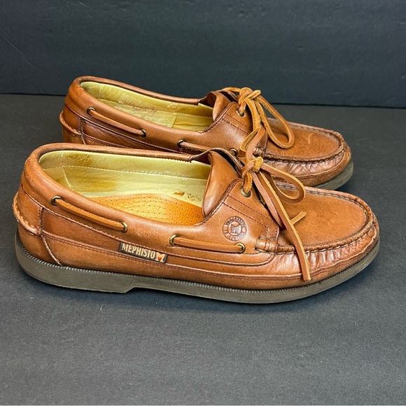 MEPHISTO Men Size 8 SPINNAKER Brown Leather Lace-UPs Oxford Boat Shoes - Picture 1 of 10